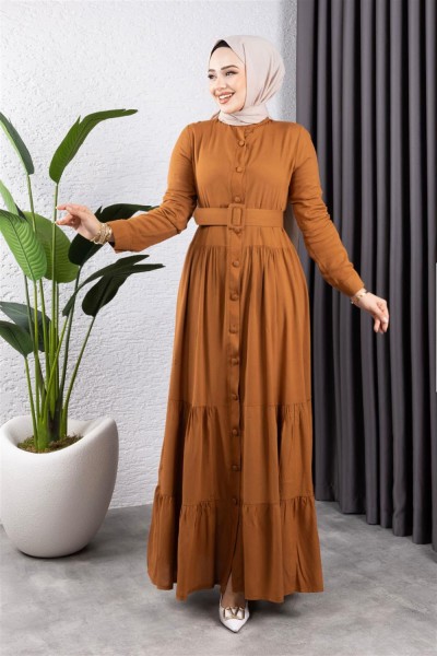 SGS - Düğmeli Tesettür Elbise TÜTÜN