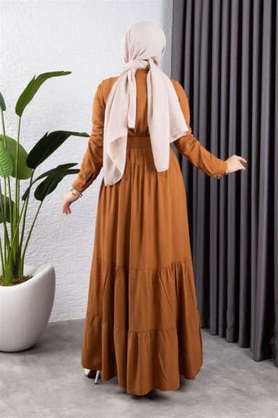 Düğmeli Tesettür Elbise TÜTÜN - Thumbnail