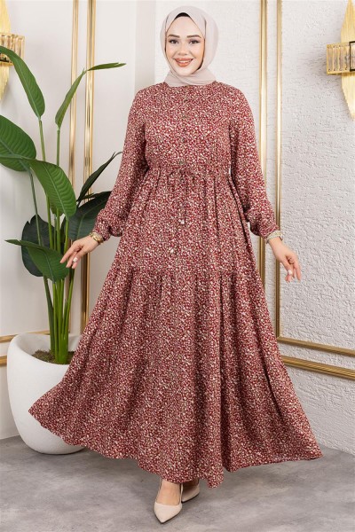 SGS - Efsun Çiçek Desenli Elbise BORDO