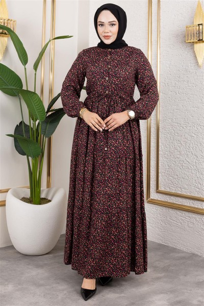 Efsun Çiçek Desenli Elbise SİYAH - Thumbnail