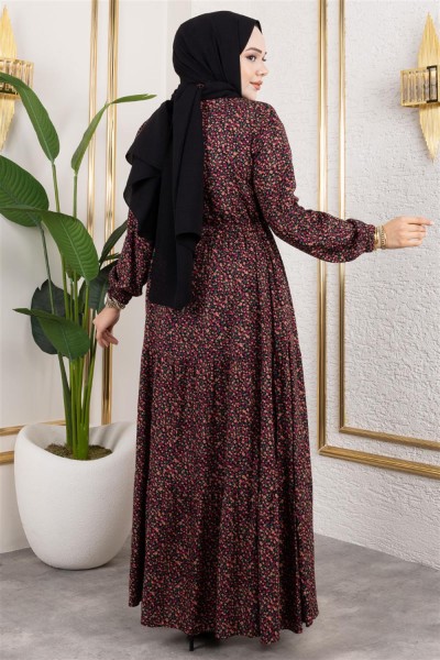 Efsun Çiçek Desenli Elbise SİYAH - Thumbnail