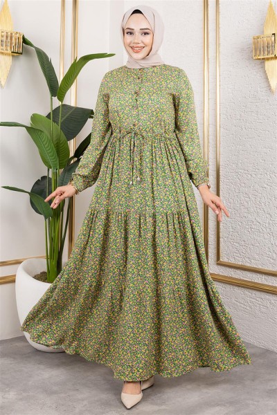 SGS - Efsun Çiçek Desenli Elbise YEŞİL