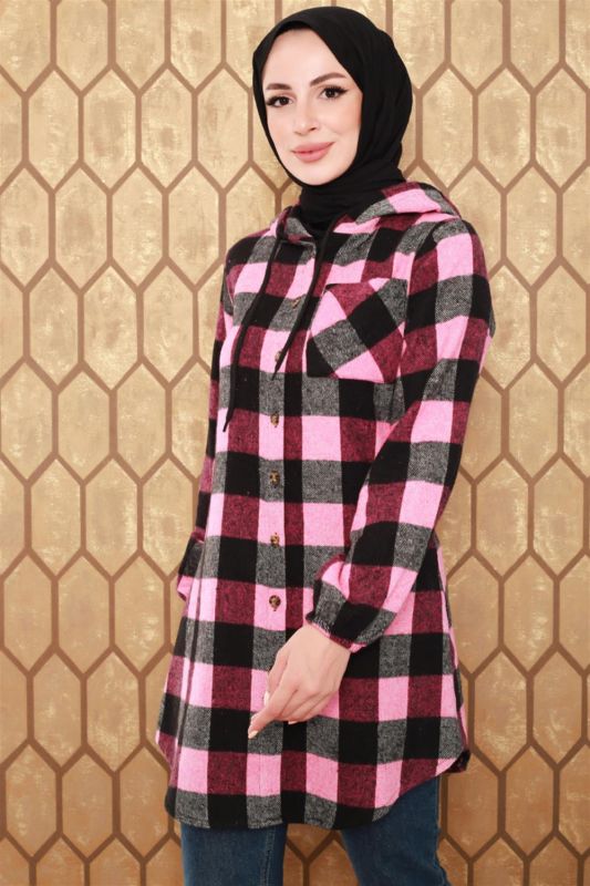 Ekose Desenli Tesettür Kap PEMBE - 3