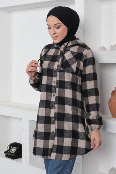 Ekose Desenli Tesettür Kap VİZON - Thumbnail