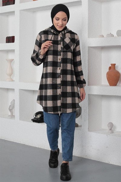 Ekose Desenli Tesettür Kap VİZON - Thumbnail