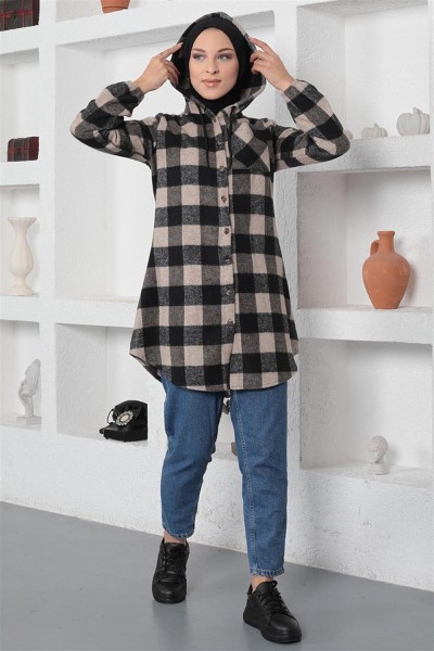 Ekose Desenli Tesettür Kap VİZON - Thumbnail