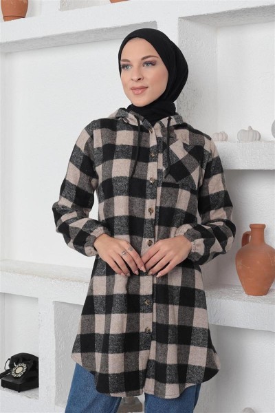 Ekose Desenli Tesettür Kap VİZON - Thumbnail