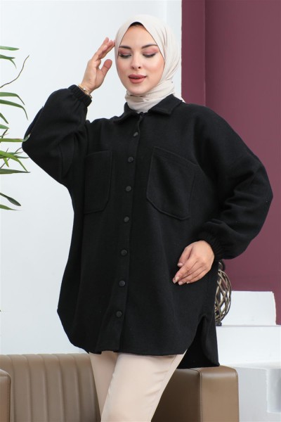 Ekose Kışlık Gömlek Siyah - Thumbnail