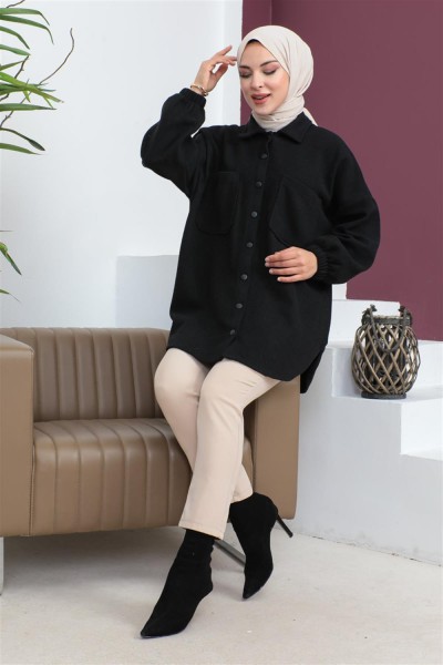 Ekose Kışlık Gömlek Siyah - Thumbnail