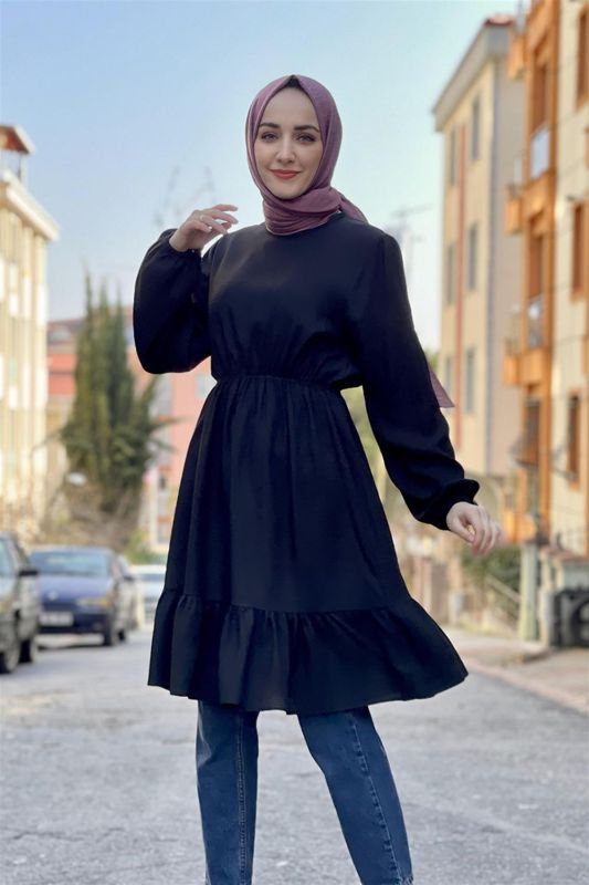 Eteği Büzgülü Tunik SİYAH - 1