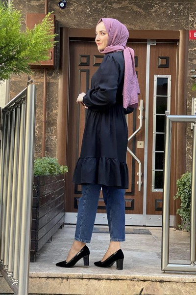 Eteği Büzgülü Tunik SİYAH - Thumbnail