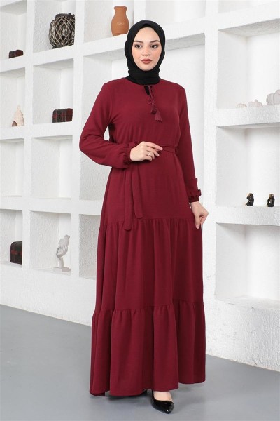 TBT - Eteği Katlı Aerobin Elbise BORDO