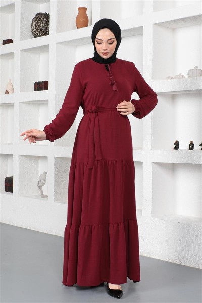 Eteği Katlı Aerobin Elbise BORDO - Thumbnail