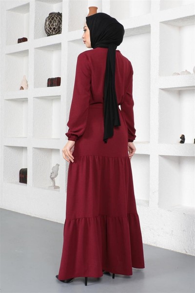 Eteği Katlı Aerobin Elbise BORDO - Thumbnail