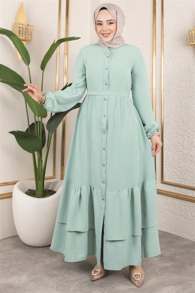 TGM - Eteği Katlı Aerobin Elbise ÇAĞLA YEŞİLİ