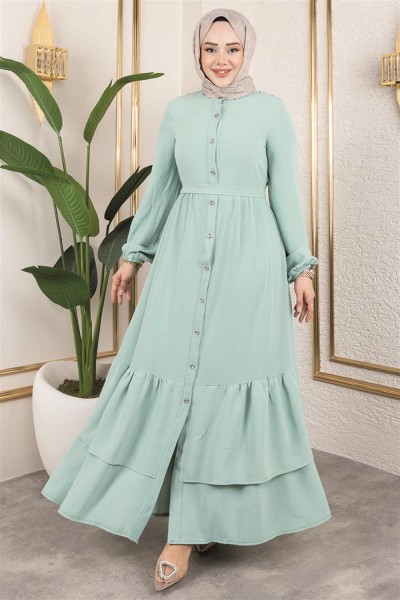 Eteği Katlı Aerobin Elbise ÇAĞLA YEŞİLİ - Thumbnail