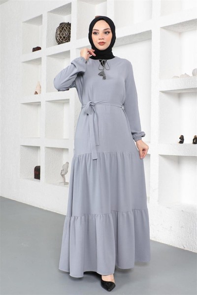TBT - Eteği Katlı Aerobin Elbise GRİ