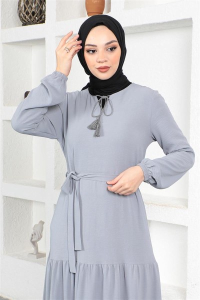 Eteği Katlı Aerobin Elbise GRİ - Thumbnail