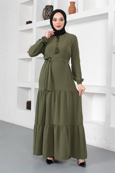 TBT - Eteği Katlı Aerobin Elbise HAKİ