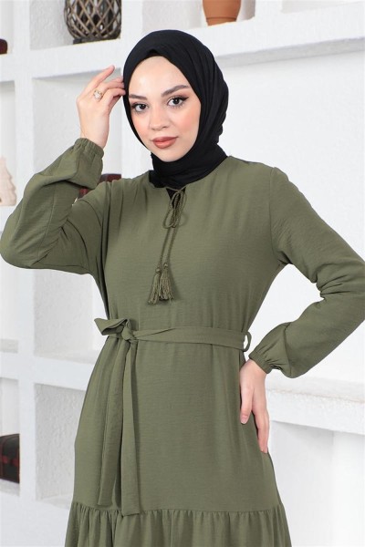 Eteği Katlı Aerobin Elbise HAKİ - Thumbnail