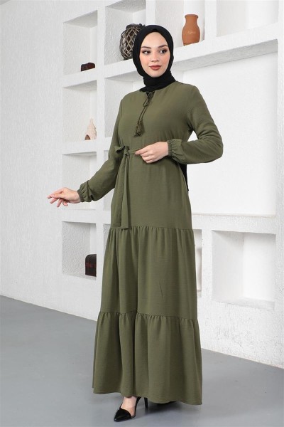 Eteği Katlı Aerobin Elbise HAKİ - Thumbnail