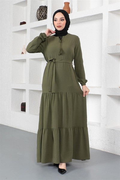 Eteği Katlı Aerobin Elbise HAKİ - Thumbnail