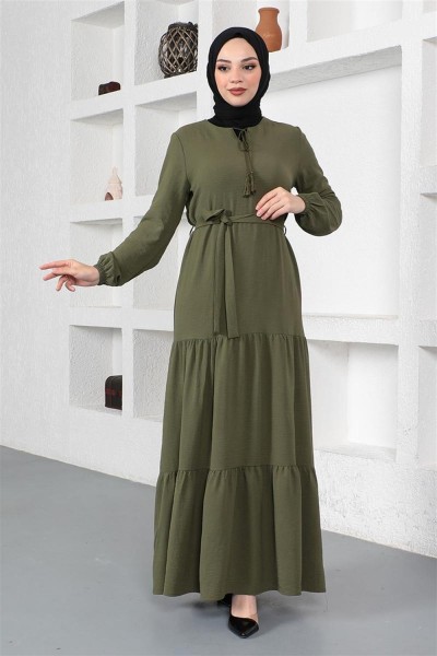 Eteği Katlı Aerobin Elbise HAKİ - Thumbnail