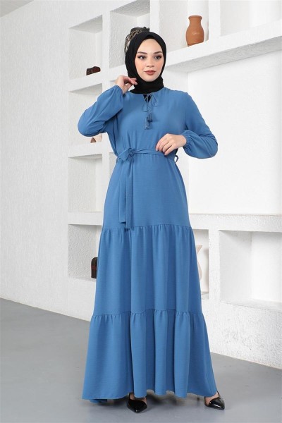 TBT - Eteği Katlı Aerobin Elbise İNDİGO