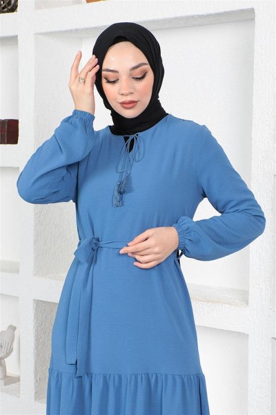 Eteği Katlı Aerobin Elbise İNDİGO - Thumbnail