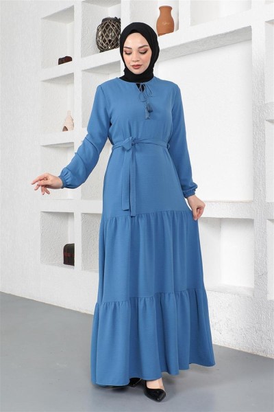 Eteği Katlı Aerobin Elbise İNDİGO - Thumbnail