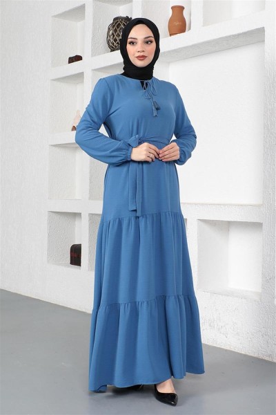 Eteği Katlı Aerobin Elbise İNDİGO - Thumbnail