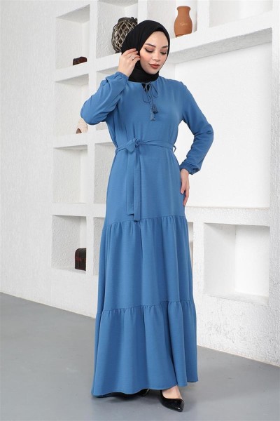 Eteği Katlı Aerobin Elbise İNDİGO - Thumbnail