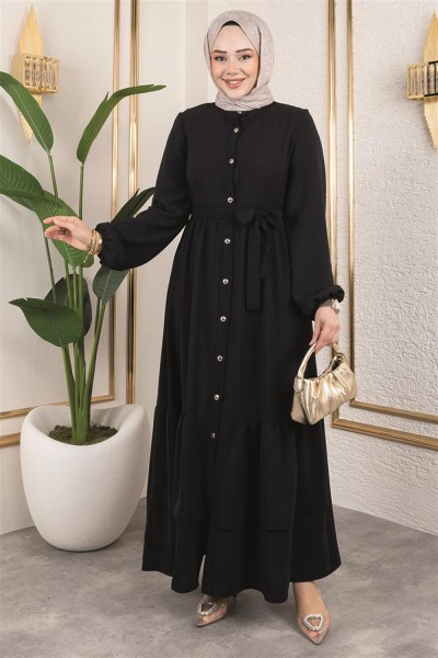 Eteği Katlı Aerobin Elbise SİYAH - Thumbnail