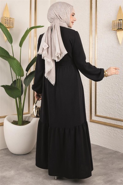 Eteği Katlı Aerobin Elbise SİYAH - Thumbnail