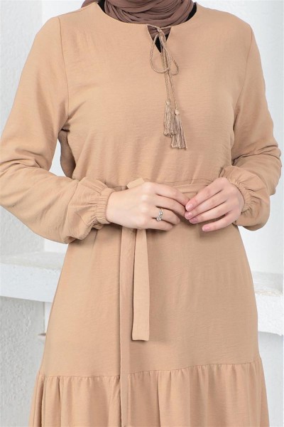 Eteği Katlı Aerobin Elbise TABA - Thumbnail