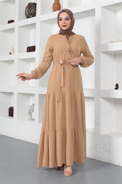 Eteği Katlı Aerobin Elbise TABA - Thumbnail