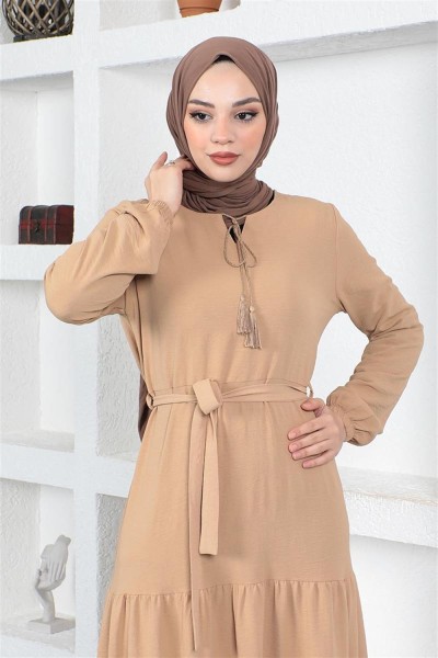 Eteği Katlı Aerobin Elbise TABA - Thumbnail