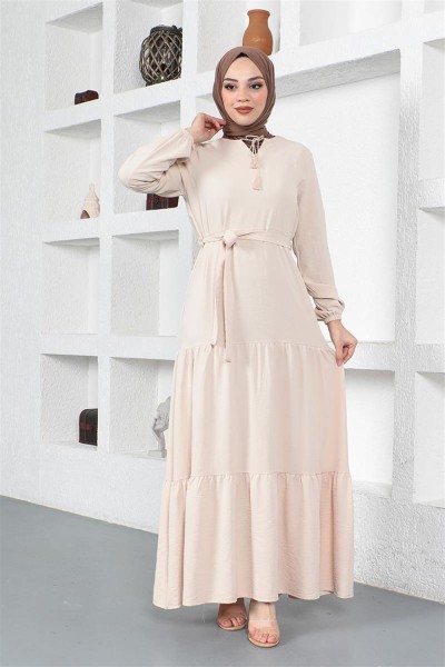 TBT - Eteği Katlı Aerobin Elbise TAŞ