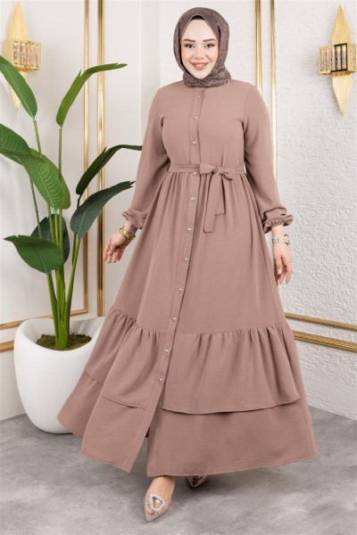 TGM - Eteği Katlı Aerobin Elbise VİZON