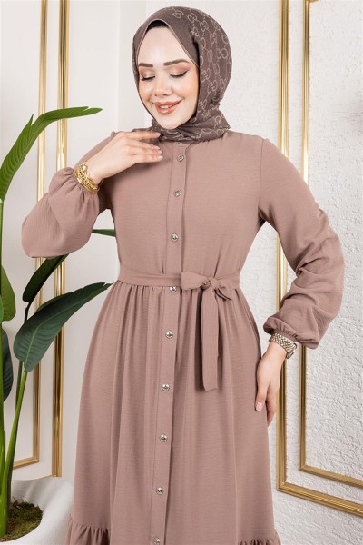 Eteği Katlı Aerobin Elbise VİZON - Thumbnail