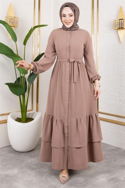 Eteği Katlı Aerobin Elbise VİZON - Thumbnail