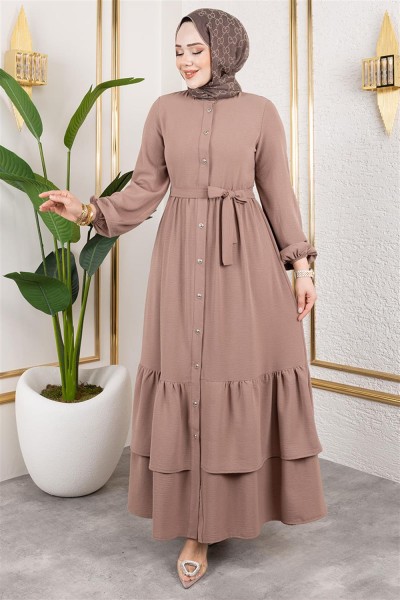 Eteği Katlı Aerobin Elbise VİZON - Thumbnail