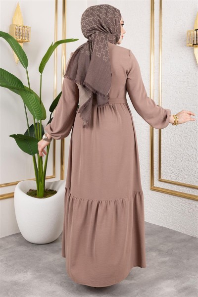 Eteği Katlı Aerobin Elbise VİZON - Thumbnail