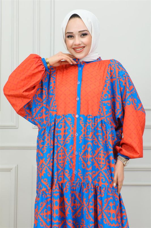 Etnik Desenli Tesettür Elbise LACİVERT - 4
