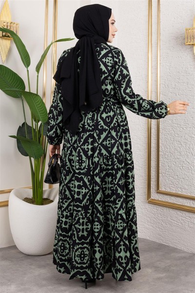 Etnik Desenli Viskon Elbise ÇAĞLA YEŞİLİ - Thumbnail