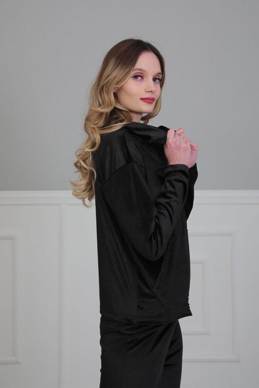 Fermuarlı Cep Detay Kadife Sweatshirt,SW-2 Siyah - 3