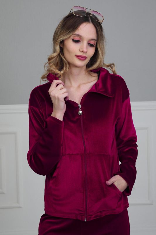 Fermuarlı Cep Detay Kadife Sweatshirt,SW-2 Vişne Çürüğü - 1