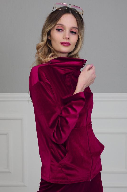 Fermuarlı Cep Detay Kadife Sweatshirt,SW-2 Vişne Çürüğü - 2