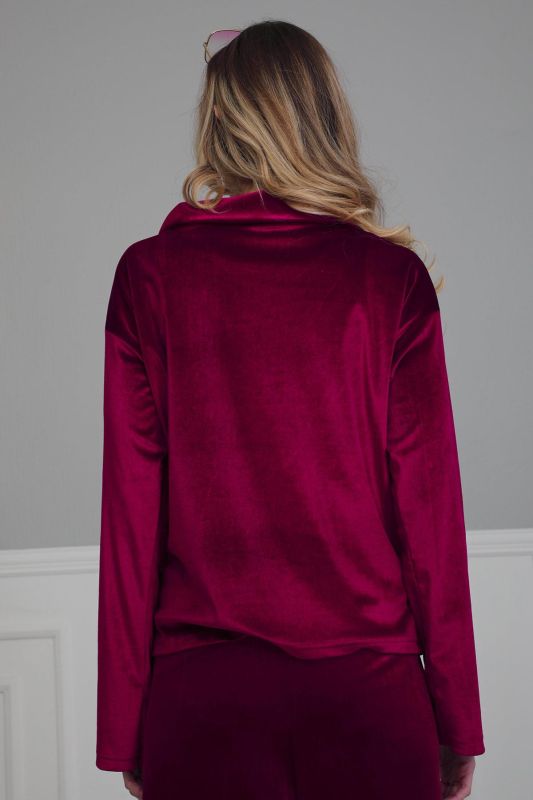 Fermuarlı Cep Detay Kadife Sweatshirt,SW-2 Vişne Çürüğü - 4