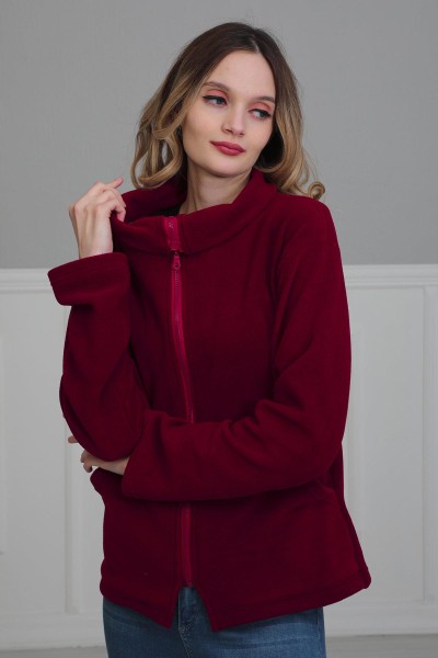 Moda Çizgi - Fermuarlı Cepli Polar Sweatshirt,SW-4 Bordo